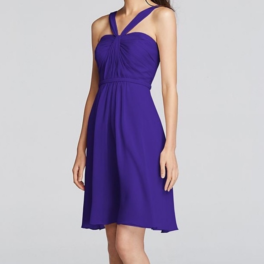 Y-Neck Ruched Bodice Crinkle Chiffon Dress, Marine - Picture 5 of 5